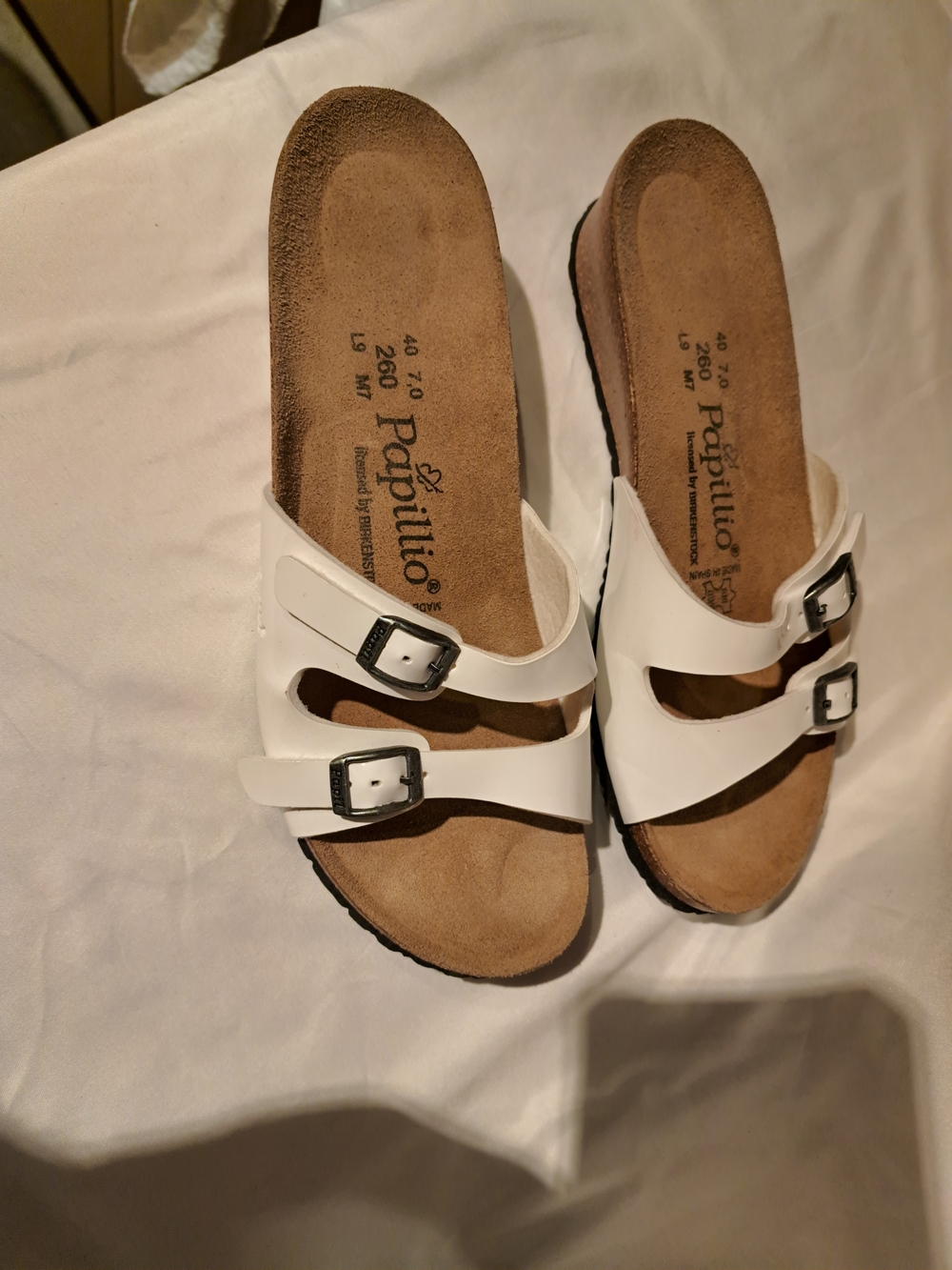 Papillio White Double Buckle Cork Footbed Slides